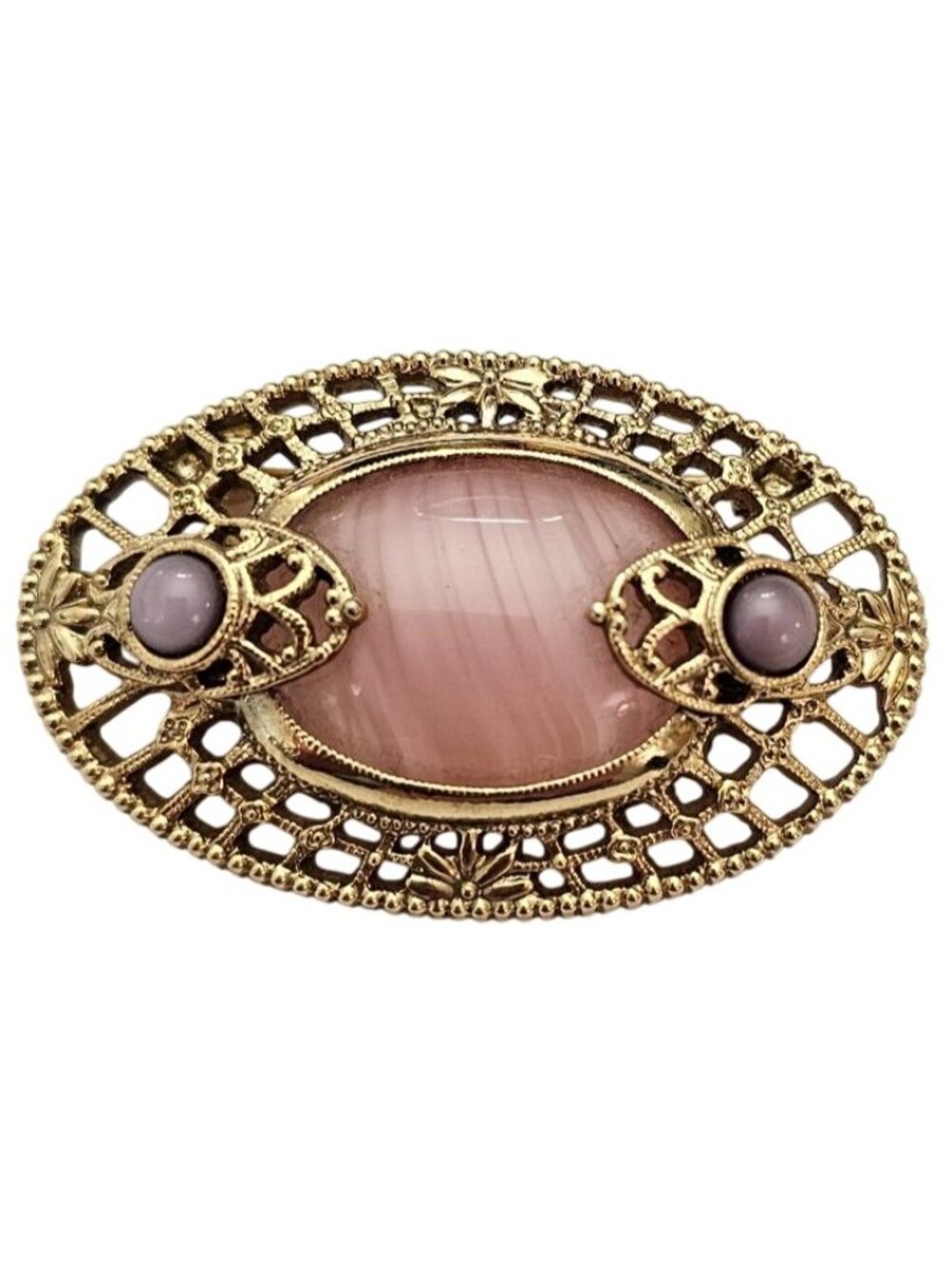 1928 Brand Pink Porphyry Purple Glass Brooch Oval Nouveau Style Pin J772